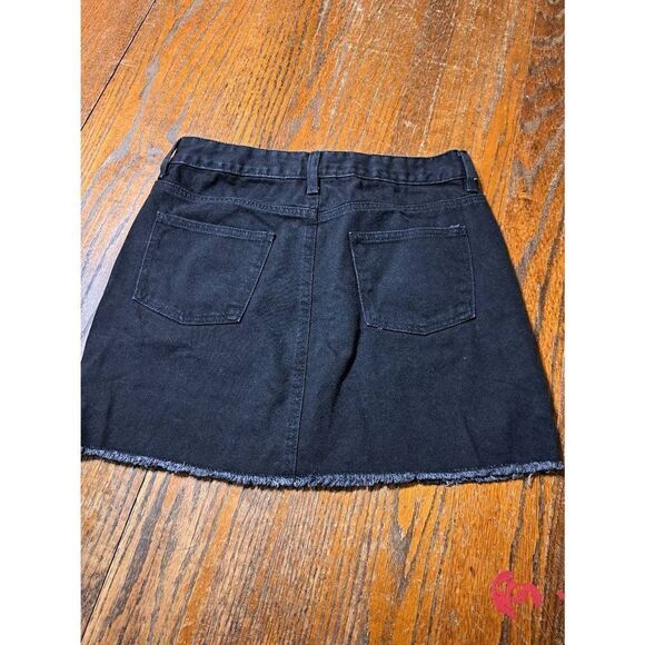 Medium Bongo Black Denim Jean Cotton Mini Skirt with Pockets Belt Loops Raw Hem - Picture 3 of 5